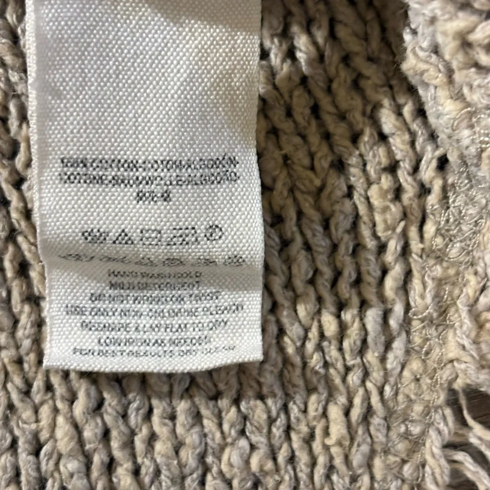 Free People Tan Crew Neck Sweater with Intricate Knit Pattern